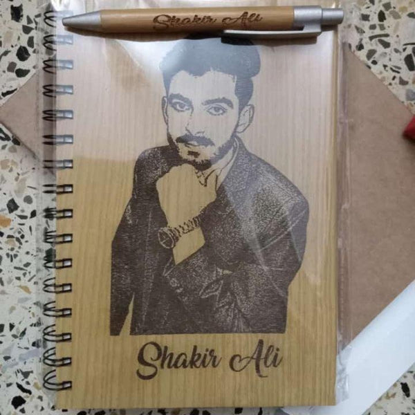 Customized Wooden Notebook ke sath Customized Wooden Pen FREE