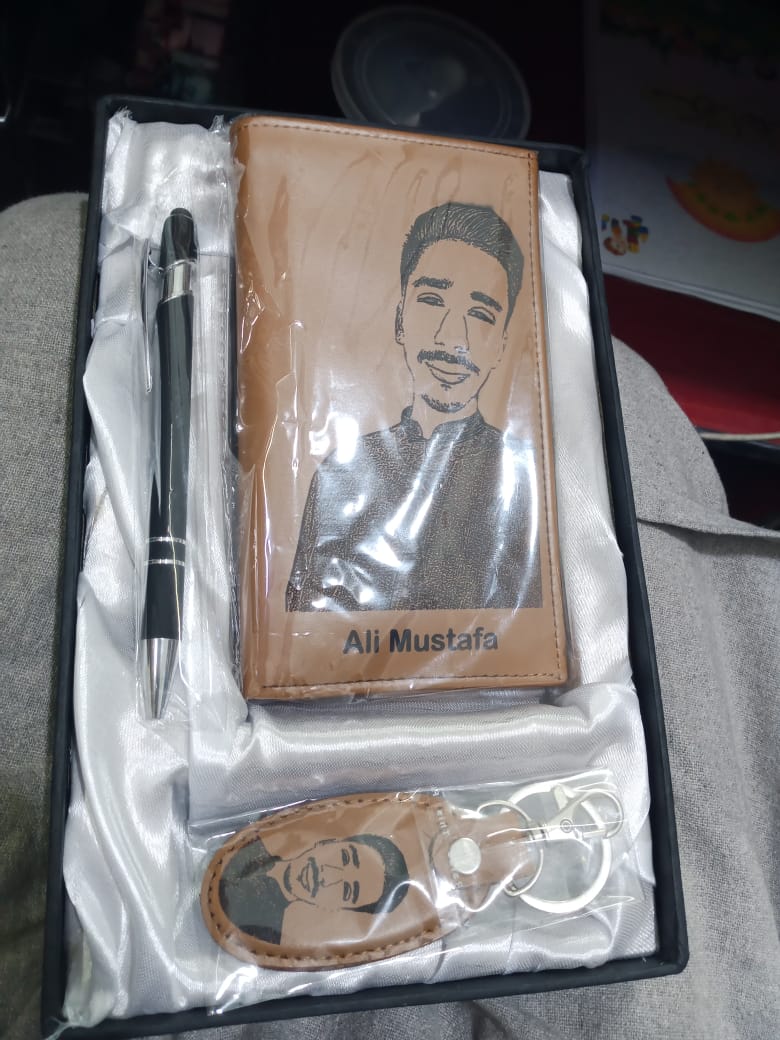 Customized Long Coat Wallet + Keychain + Pen in A Gift Box